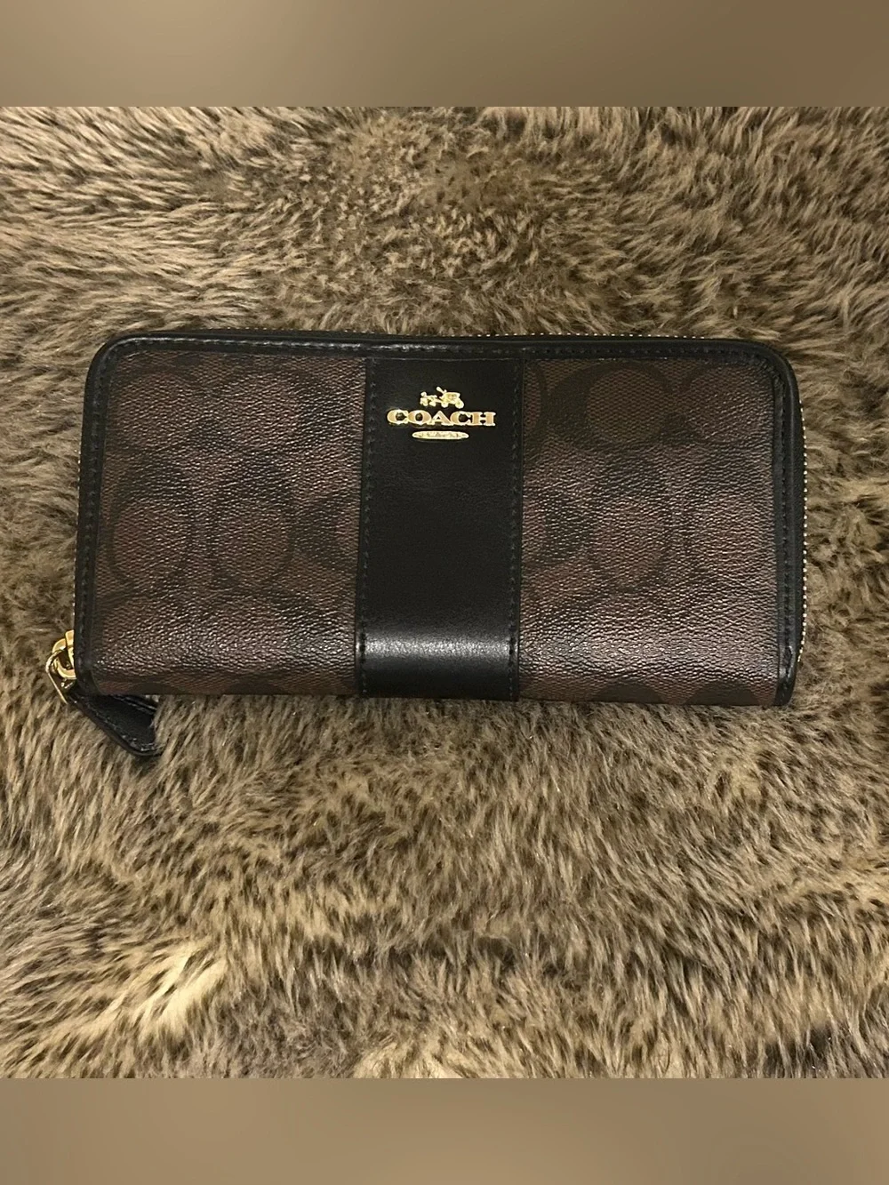 Coach Signature Canvas Accordion Zip Wallet G1730 F54630 - Brown/Black